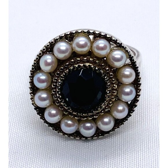 Tiffany & Co 925 Ziegfeld Pearl & Onyx Cocktail Circle Ring sz 8 - Picture 2 of 9